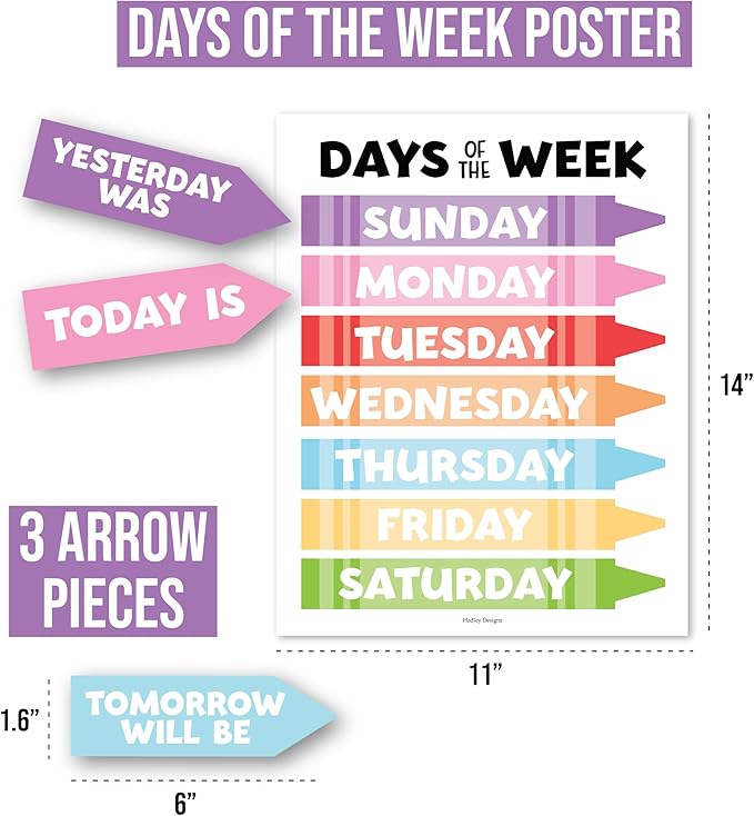 Hadley Designs Classroom Calendar Set Bulletin Board Decorations - Colorful School Calendar for Classroom Decor, Kindergarten Preschool Elementary Teacher Must Haves, Homeschool & Daycare Essentials