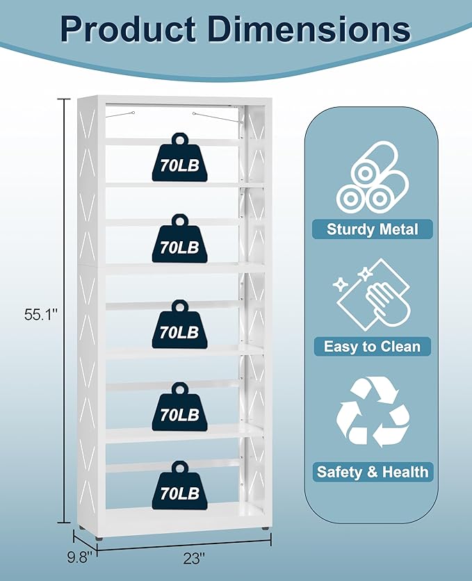 Heavy-Duty Metal Bookcase, 5-Tier Adjustable Bookshelf with Anti-Tip Kit & Leveling Feet, Heavy-Duty Metal Storage Organizer, Modern Display Shelves for Kitchen, Garage, Home Office