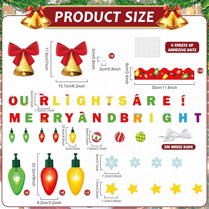 Christmas Bulletin Board Set Xmas Merry and Bright Classroom Decorations Light Bulb DIY Photo Paper Cutouts Winter Holiday Bulletin Board Border for School Wall Xmas Party Decor Teacher Supplies