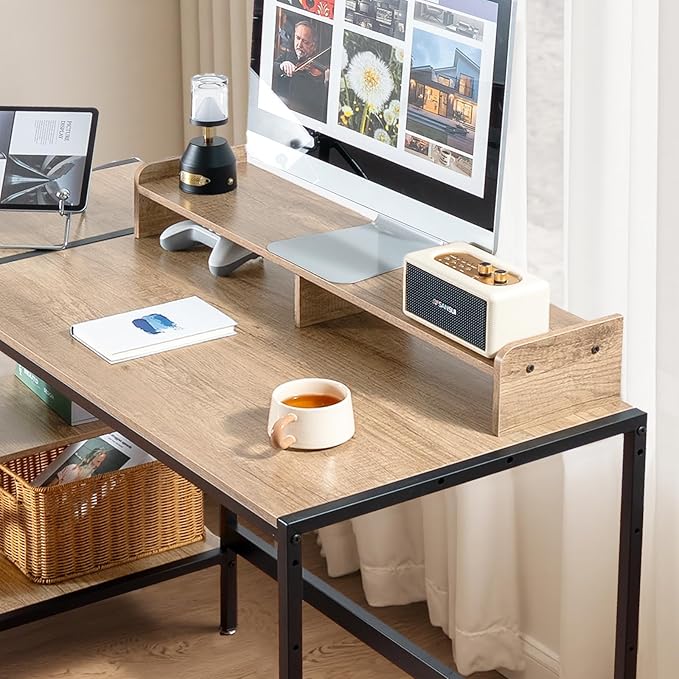 47-inch Computer Desk with Storage Shelf - Natural Wood Ideal Gaming Desk for Bedrooms, Small Spaces, and Home Offices Modern Writing Desk for PCs.