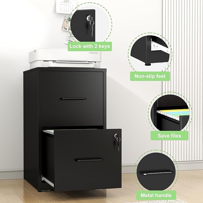 2 Drawer File Cabinet with Lock,Metal Filing Cabinets for Home Office,Steel Vertical File Cabinet,Heavy Duty Metal Storage Cabinet for Letter Size Files,Assembly Required