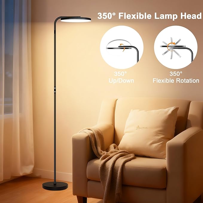 Floor Lamps for Living Room, 36W/2600LM Super Bright LED Floor Lamp with Remote and Touch Control, Stepless Dimmable 69" Tall Standing Lamp with 350° Rotating Head for Bedroom Office