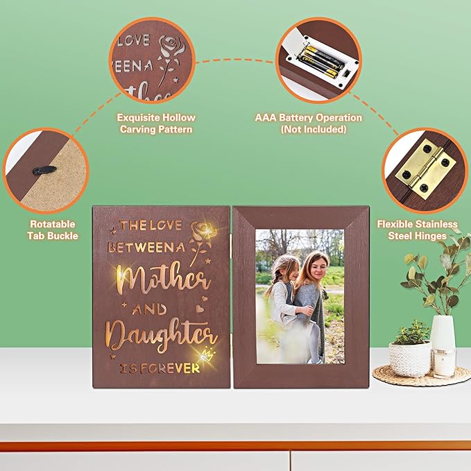 ZEEYUAN 4x6 Picture Frame Mothers Day Christmas Photo Gifts for Mom from Daughter, Mother and Daughter Christmas Picture Frame Gift for Mom- 4x6 Photo Frames Hinged Double Side Tabletop