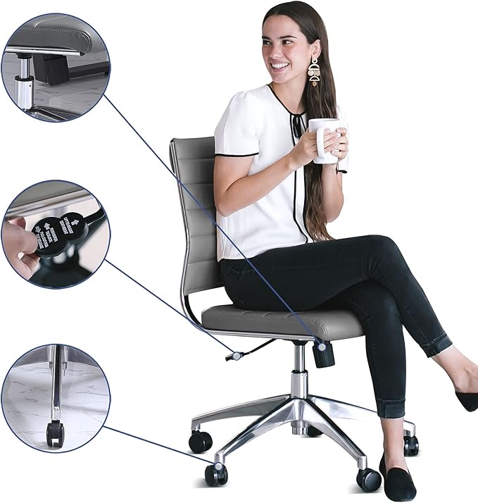 Modway Jive Ribbed Armless Mid Back Swivel Conference Chair In Gray