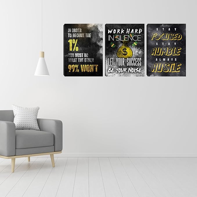 Modern Motivational Black Canvas Print Framed Wall Art Set of 3 Inspirational Poster and Prints Positive Quote Art Decorative Artwork Living Room Bedroom Office Decoration (60" Wx28 H)