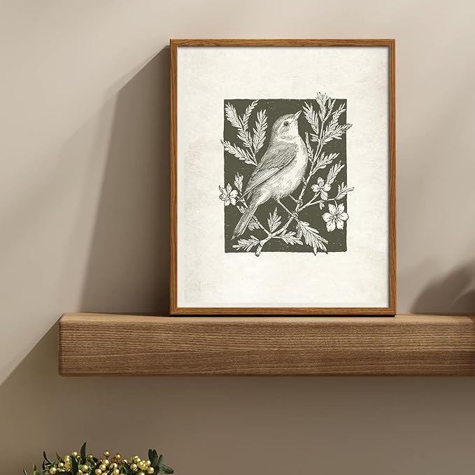 uniro Wall Art Canvas Print Vintage Bird Wall Art Canvas Sparrow Farmhouse Pictures Neutral Sketch bird Canvas Oil Painting Nursery Decor Modern Home and Bedroom Decoration (8" x 10" UNFRAMED)