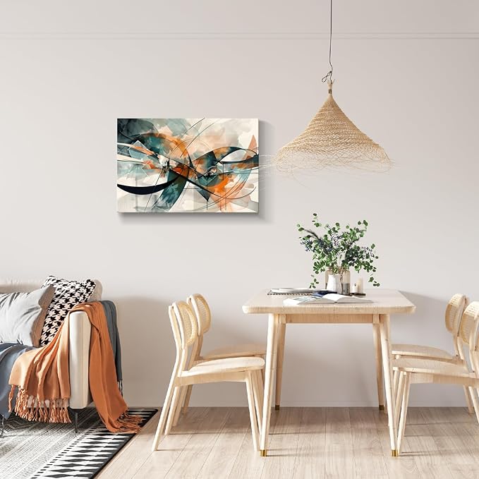 gaosoul Modern Abstract Canvas Wall Art Graffiti Artwork in Cyan and Orange Colors Framed Elegant Morandi Color Painting Prints for Living Room Bedroom Office Decor 30x20in
