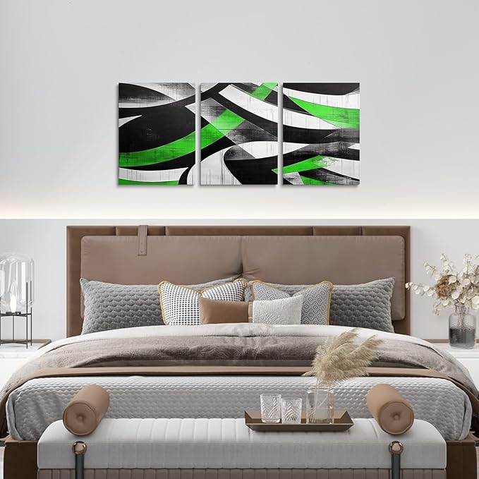 jejeloiu Kids Abstract Art 3 Piece Canvas Wall Art for Living Room Bedroom 12"x16"x3pcs Geometric Office Decorations Artwork Posters Green Modern Art Picture Wall Decor for Home Decor Bathroom