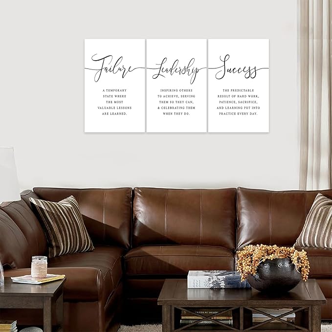 3 Piece Inspirational Canvas Wall Art, Quotes Motivational Mindset Print Pictures for Office Wall Decor, Triptych Entrepreneur Poster Framed Artwork for Women Men Home Decor Ready to Hang (48"Wx24" H)