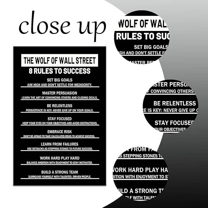 8 Rules to Success Inspirational Canvas Wall Art Motivational Positive Poster Print for Modern Modern Bathroom Bedroom Living Room Wall Decor Artwork Stretch and Framed [12''Wx18''H]