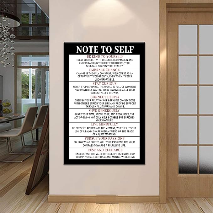 Inspirational Canvas Wall Art Note To Self Motivational Positive Quotes Poster Print for Modern Home Living Room Gym Office Wall Decoration Artwork Stretched and Framed [24''Wx36''H]