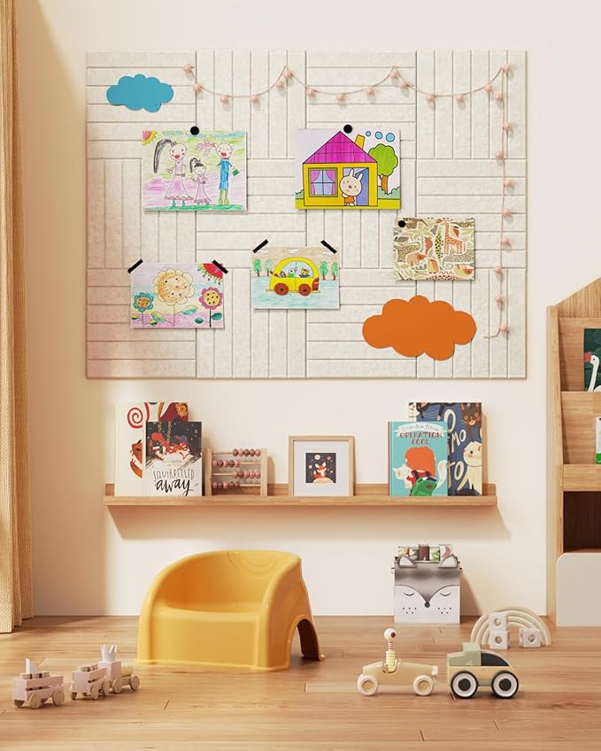 Large Cork Board, 48" X 36" Bulletin Board, 12 Pack Felt Pin Boards Cork Boards for Walls Office Home Decor, Classroom with 60 Safe Removable Adhesive Tabs Beige