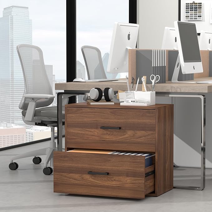 2 Drawer File Cabinet, Wood Lateral Filing Cabinets, Wide Office File Cabinet with Drawer for Hanging Files/Letter Size Printer Stand for Home Office School, Assembly Required, Walnut