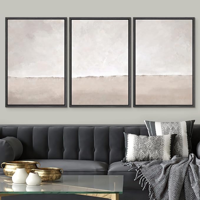 SIGNWIN Framed Canvas Print Wall Art Set Pastel Watercolor Gray Brown Paint Stroke Landscape Abstract Shape Illustrations Decorative Relax/Calm Zen for Living Room, Bedroom, Office - 24"x36"x3 Black