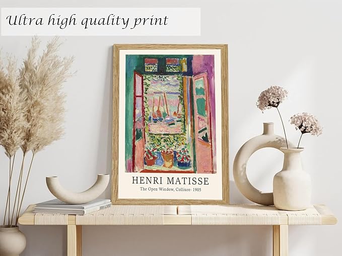 Induslyfe Framed Retro Vintage Wall Art Canvas Decor Set of 3, Matisse Wall Art Prints Poster Mid Century Modern Art, Sage Green Aesthetic Floral Botanical wall art living room bathroom bedroom 12x16
