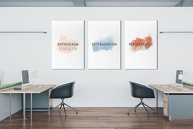 3-Piece Motivational Quotes Canvas Wall Art - Inspirational Framed Artwork, Perfect for Office, Home Office or Bedroom, Ready to Hang. Framed. 24"x36"x3 Pcs.