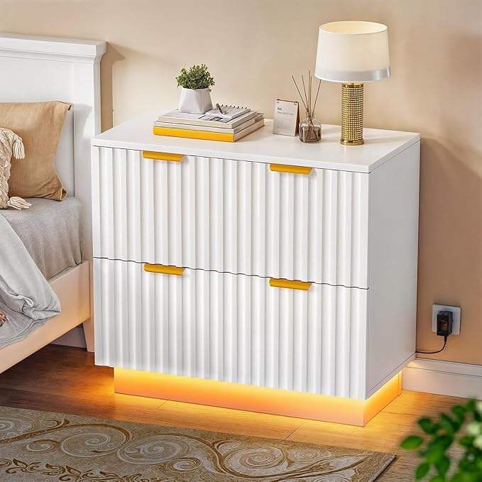 DWVO 2 Drawers File Cabinet with Led Light, Filing Cabinet Large Lateral File Cabinets for Home Office, White