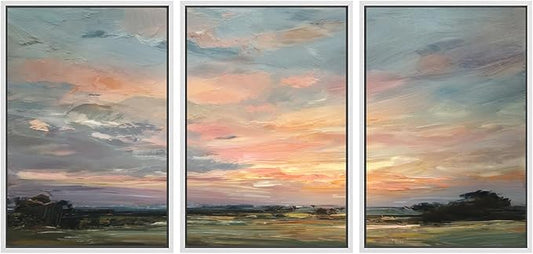 SIGNWIN Framed Canvas Print Wall Art Set Sunset Horizon Sky Landscape Photography Modern Art Landscape Relax/Calm for Living Room, Bedroom, Office - 16"x24"x3 WHITE