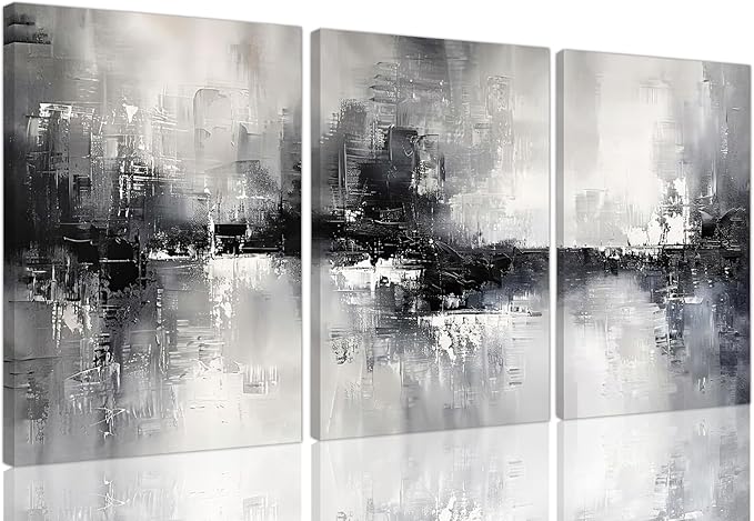 Dytila 3 Piece Large Black And White Abstract Canvas Wall Art for Living Room, Black And Grey Wall Decor, Modern Minimalist Art Print Pictures, Home Artwork - Dining Room Office Framed 16x24 Inch