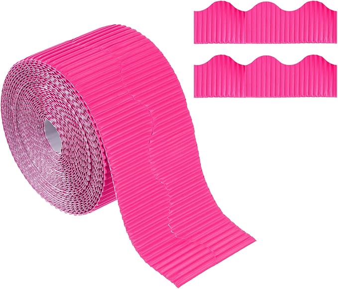 PATIKIL 3.9inch x 49.2ft Bulletin Board Border, Scalloped Trim Paper Corrugated Paper for Locker Classroom Decor Black White Cork Poster Boards, Rose Red