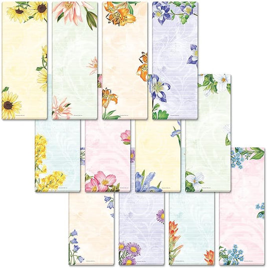 Current Floral Magnetic Notepad Set – Set of 12 Mini Memo Pads, 12 Designs, 30-Sheet Pads, 2½ x 6½ Inches, Shopping List, To-Do Notes, Printed in The USA