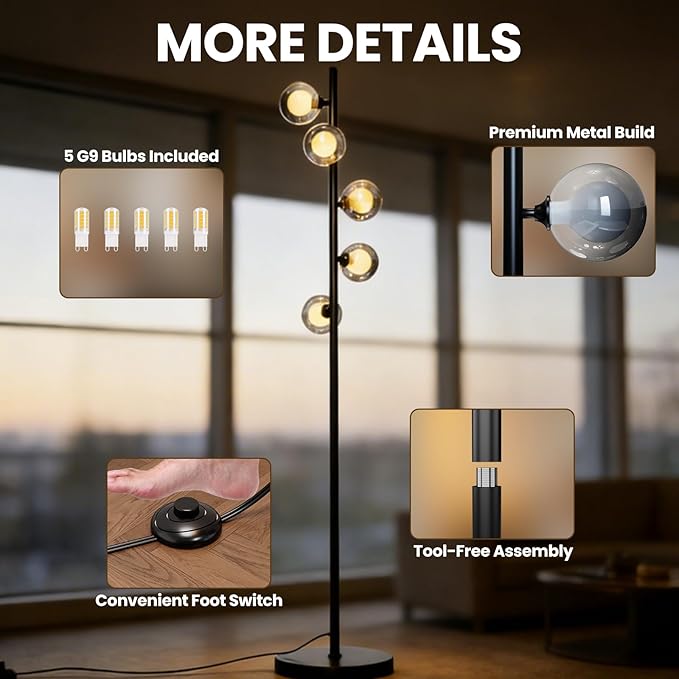 Tripod Floor Lamp with Shelves, RGBW Color Changing LED Bulb Included, Remote & App Control, Mid Century Modern Standing Light, E26 Base,Boho Copper Finish for Living Room, Bedroom, Office