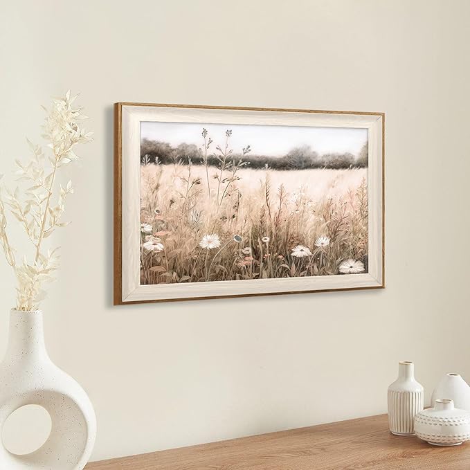 ASTRDECOR Framed Nature Wall Art Prints, Vintage Wildflower Field Landscape Canvas Wall Art Bedroom, Autumn Oil Painting Botanical Artwork, Plant Pictures Farmhouse Wall Decor Living Room - 16''x24''