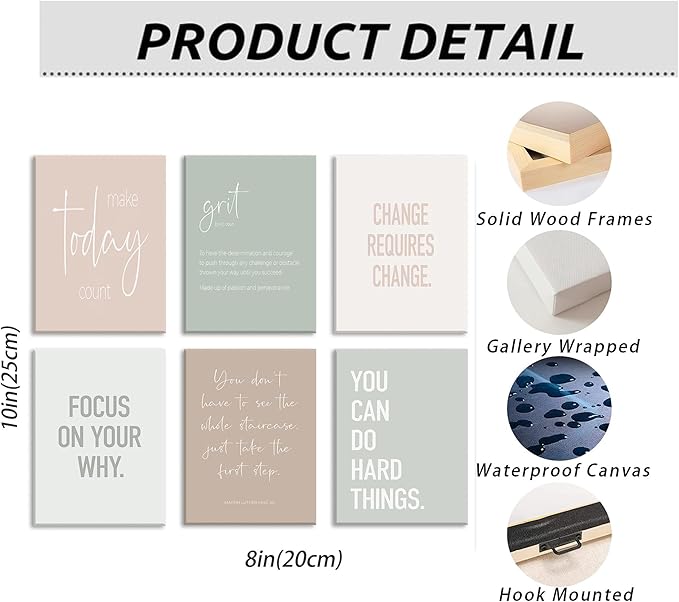 Set of 6 Inspirational Motivational Office Wall Decor Poster Prints, Minimalist Pastel Wall Art, Positive Affirmations Team Teamwork Difference Maker Wall Picture, 8"x10" Ready To Hang