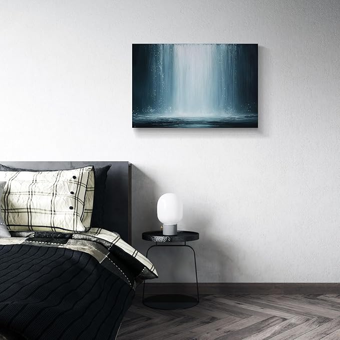 gaosoul Modern Abstract Canvas Wall Art Blue Fantasy Falls Paintings Stylish Framed Minimalism Artwork Prints for Living Room Bedroom Office Decor 30x20in