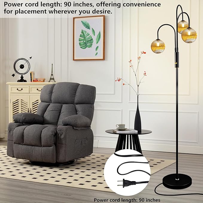 Lightdot 70IN Dimmable Floor Lamp for Living Room, 3 Light LED Tree Floor Lamps with Glass Globe Shade& Bulb Included, Mid Century Standing Tall Lamp for Bedroom/Sofa Beside/Corner Decor-Black
