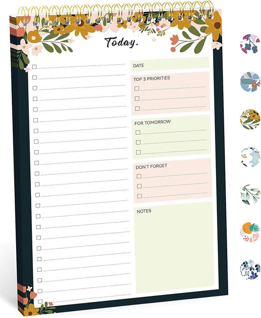 Taja To Do List Notepad - To Do List Notebook for Work with 52 Sheets, 9.8" x 6.5", Undated Daily Planner Perfect for Daily Tasks and Goal Setting, Notepad Suitable for Office, Home & School - Rustic Floral