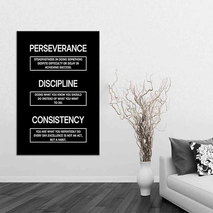 Discipline Consistency Perseverance Posters Inspirational Canvas Wall Art for Office Success Entrepreneur Quotes Picture Print Artwork for Modern Home Office Gym Workplace Wall Decor [24''Wx36''H]