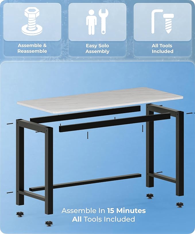 43" Home Office Desk Modern Computer Desk 43.3x23.6x29.5 inches PC Table with Thicken Frame Industrial Style Sturdy Metal Frame Furniture for Writing Gaming Marble White+Black