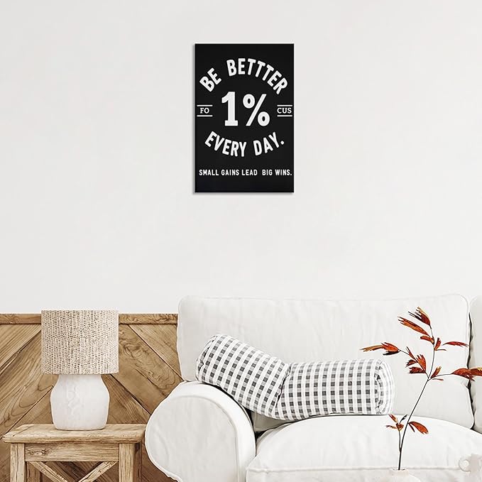Inspirational Motivation 1% Better Every Day Canvas Poster Entrepreneur Success Life Saying Wall Art Hustle Inspiring Sign Prints Painting For Home Office Wall Decor 24x36in Framed