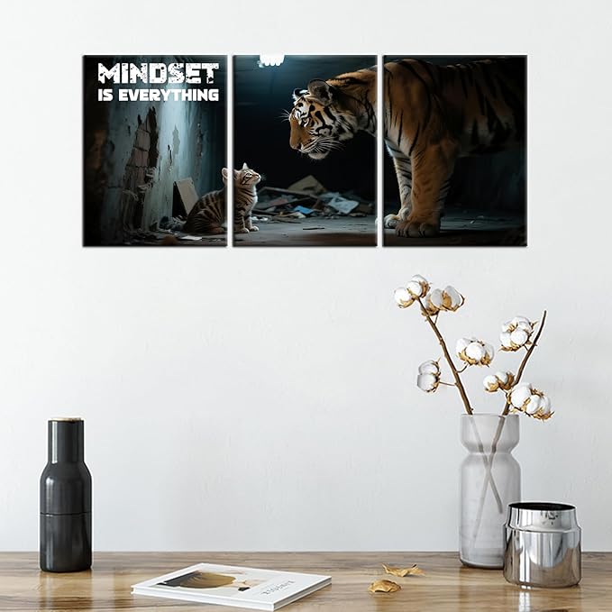 Motivational Canvas Wall Art Stay Mindset is Everything Print Poster Entrepreneur Quotes Picture Painting Wooden Framed Wall Decor for Bedroom Office Gym Artwork Ready to Hang [36''Wx16''H]