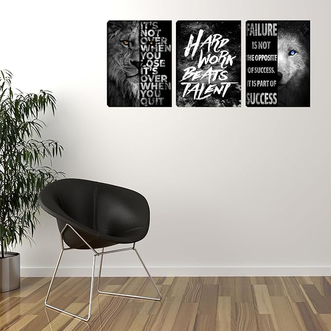Motivational Poster Art Wall Art Framed Canvas Wall Art Modern Positive Quote Office Decor 3 Pieces Living Room Bedroom Painting Prints Wall Decor Picture Poster Framed Artwork (60"Wx28"H)