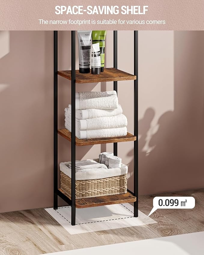 Bookcase Bookshelf, Narrow Book Shelf, Industrial Corner Shelf Storage Organizer, Slim Shelving Unit for Home Office, Living Room, Bedroom, Kitchen, 6-Tier Rustic Brown and Black BC24601B