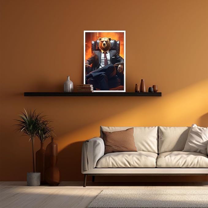 Trendy Suit Animal Bear Portrait Wall Art Funny Boss Bear Canvas Posters Work Struggle Motivation Inspiring Prints Painting For Office Living Room Wall Decor 8x12in Unframed