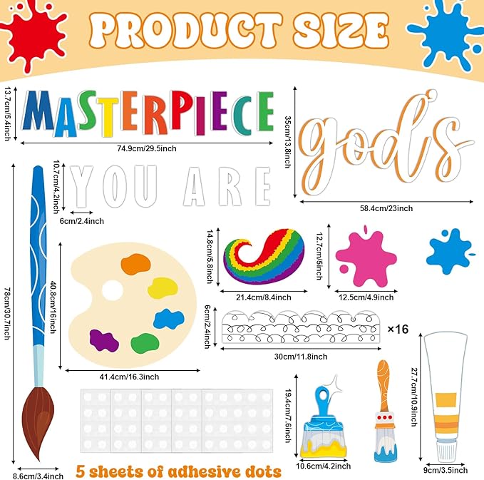 Art Paint Religious Bulletin Board Set You Are God's Masterpiece Christian Jesus Classroom Decorations Colorful Paint Splatter Wall Decor Motivational Cutouts for Sunday School Back to School Decor