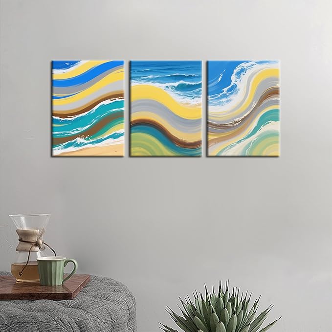 Abstract Canvas Wall Art Colorful Sandy Beaches Poster Print Ocean Graffiti Picture Painting for Home Office Parlour Living Room Kitchen Wall Decor Artwork Decorative Ready to Hang [36''W x 16''H]