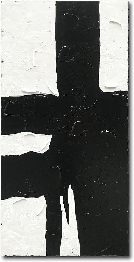 NANKAI Art Minimalist black and white oil painting is suitable for large abstract wall decorations in modern living rooms. 48x24 inches. Modern oil painting art