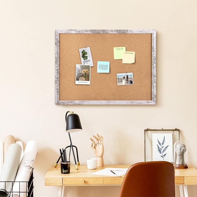 Cork Board Bulletin Board, 23.6x15.7 inches Decorative Hanging Framed Cork Boards for Walls, Pin Board Vision Board for School Home Office, Bulletin Board with White Wood Frame (WH,4060,1p)