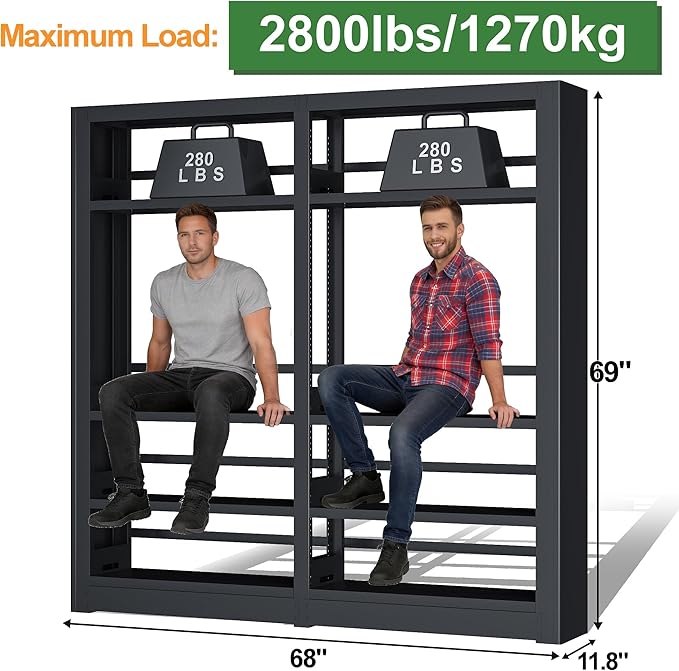 5-Tier Industrial Black Metal Bookshelf - Freestanding Tall Storage Organizer for Living Room & Home Office