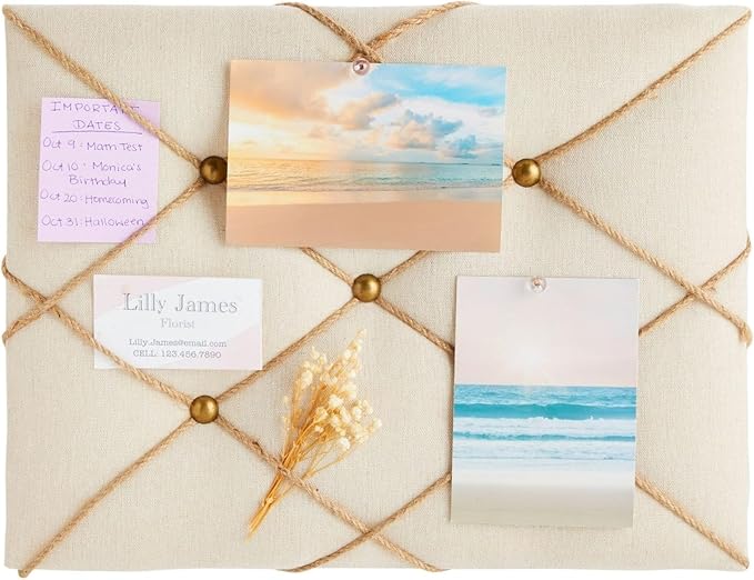 Farmlyn Creek Rectangular Fabric Bulletin Board - Picture Board for Photos - Farmhouse Style & Office Wall Decor - 16 x 12 in, Beige (Pack of 2)