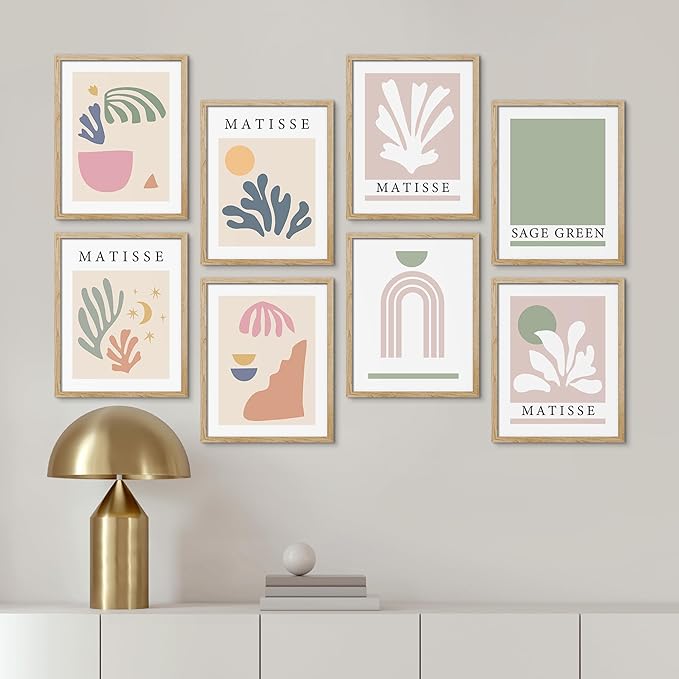 SIGNWIN Framed Poster Wall Art Set of Collage Henri Matisse Pastel Plant Blocks Nature Abstract Illustrations for Living Room, Bedroom, Office - 8"x10"x 8 Natural