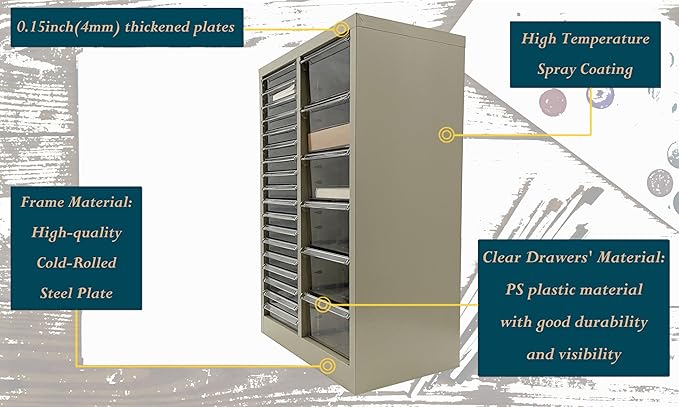 File Cabinet Parts Cabinet Plastic Drawer Storage with Clear Drawers 6 Large and 18 Small Combination for Documents Makeup Nail Salons Offices Bolts Nuts Legos Beads Lateral