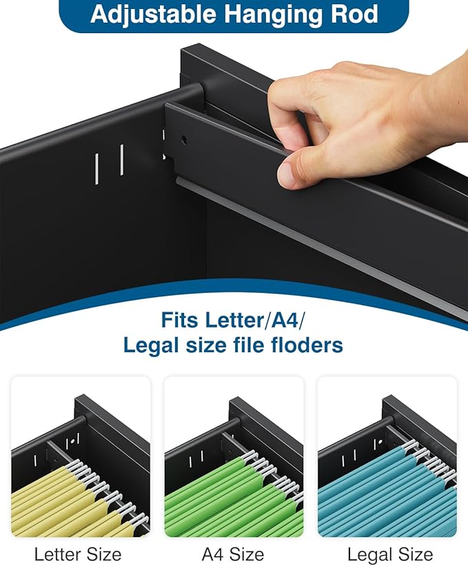 3 Drawer File Cabinet with Lock, Metal Under Desk Rolling Filing Cabinet fits Letter/Legal/A4 Size for Home Office,(Fully Assembled, Black)