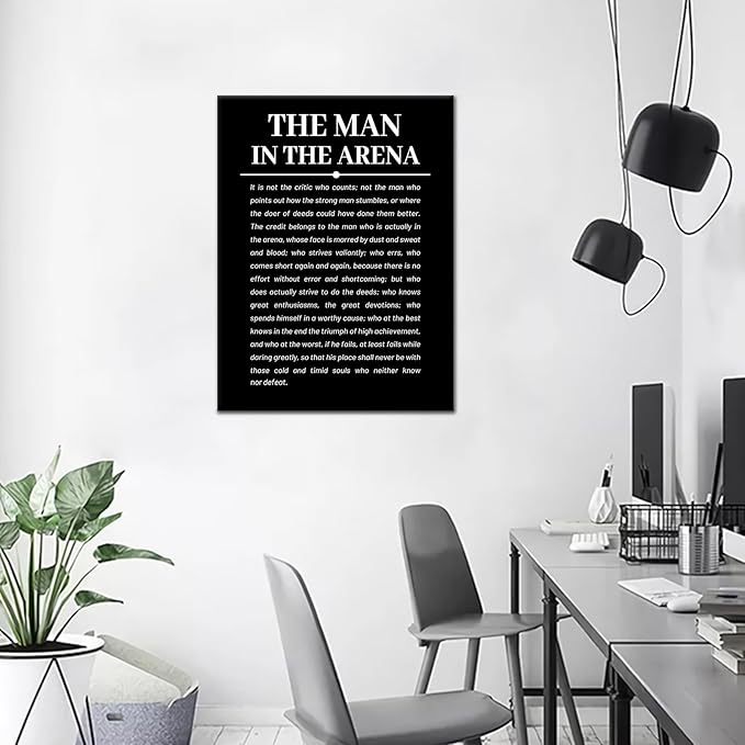 The Man in the Arena Framed Poster Inspirational Canvas Wall Art Prints Success Motivational Entrepreneur Quotes Picture Artwork for Office Living Room Gym Wall Decor Ready to Hang [18''Wx24''H]