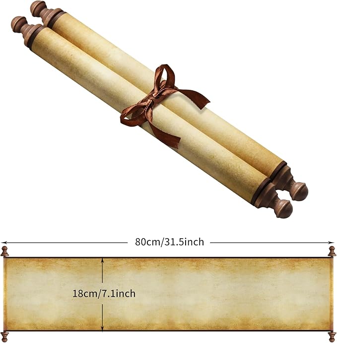 Makevivi 1 PCS Blank Scrolls Paper with Wood Rods, for Naughty or Nice List, Writing, Wedding Vows, Invitation, Love Letter, Cosplay Prop, Renaissance, 7.1 x 31.5 inches (Style 2)