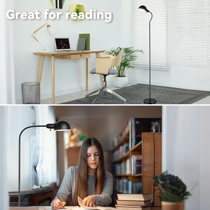 Dimmable Floor Lamp with Flexible Gooseneck and Rotatable Shade, Modern Style Standing Tall Lamp, E26 Socket, LED Reading Lamp (Black)